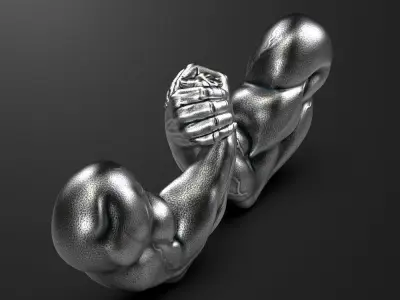 3D model Arm-Wrestling two metal hands holding each 3D print model