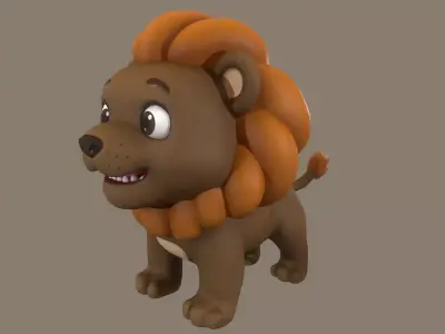 Rigged Cute Playful Dark Brown Lion Low-poly 3D model