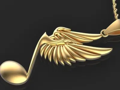 Musical Note Necklace pendant Silver Gold  Print 3D print model