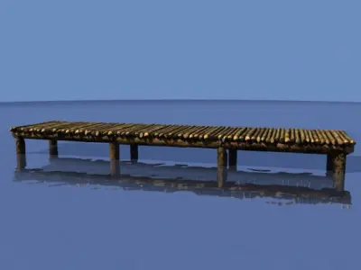 Rustic wooden pier Low-poly 3D model