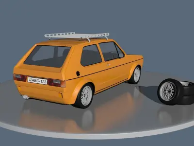 Volkswagen orange car with tire on top Low-poly 3D model