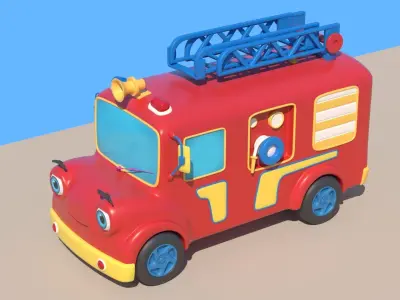 Cartoon Fire Truck 3D Model Low-poly 3D model