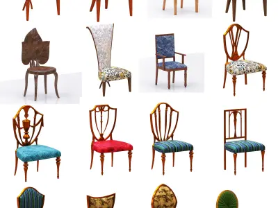 Dining set upholstered chair with wooden legs Low-poly 3D model