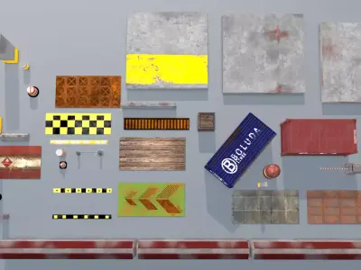 Construction  and Parking PBR Props Low-poly 3D model