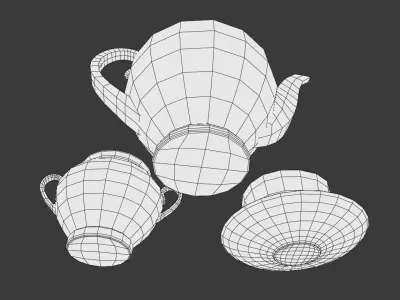 Tea set flower pattern Free low-poly 3D model