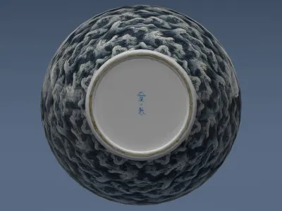 Japanese stormy waves vase Low-poly 3D model