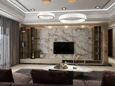 Luxury Design Living and Reading Room and Dining area 3D model 3D model