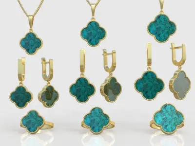 Ring Earring and Pendant Set 3D printable model 0047 3D Model Pack