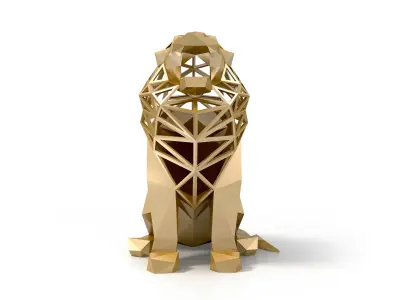 Low Poly Lion golden sculpture Low-poly 3D model