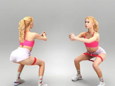 Pretty woman exercising with resistance band 442 Low-poly 3D model
