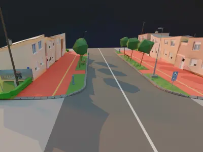 Street with stylized buildings  Free low-poly 3D model