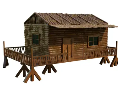 Realistic exterior wooden house model Free low-poly 3D model