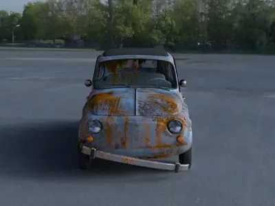 Fiat 500 Nuova 1957 with interior rusty HDRI 3D model