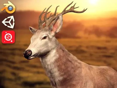 Animated Lowpoly Fur Deer Stag   Low-poly 3D model