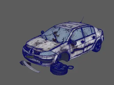 Wrecked destroyed Car Renault Megane  3D model