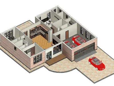 3bedroom house model Low-poly 3D model