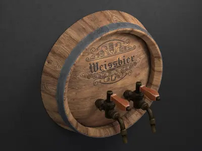 Wall-Mounted Beer Barrel with tap Low-poly 3D model