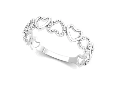 Gold Half Band Ring Heart Beaded Details 3D Model Print Ready 3D print model