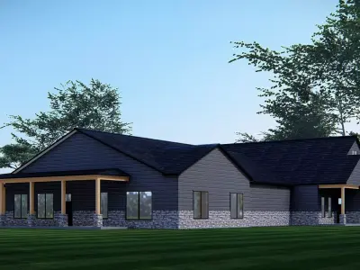 Barndominium Tiny House Exterior Compact Barn Style Modern Home 3D model