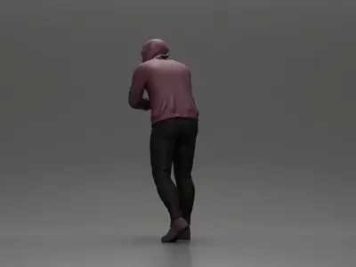 man in a hoodie leaning with his hands on the car 3D print model