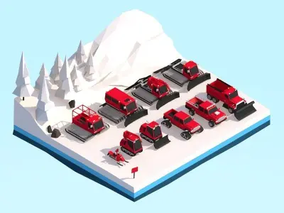 Cartoon Low Poly Winter Snow Vehicles Pack Low-poly 3D model