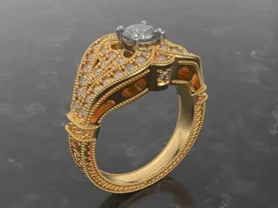 Vintage Dress  Pave Filigree engraved Ring 3D print model