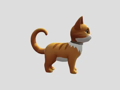 Cute cartoon cat with stripes Low-poly 3D model