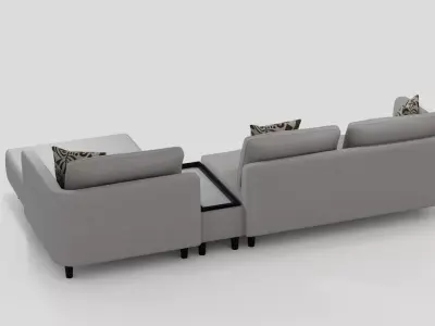 Modern L Shaped Sofa with Console  Pillows 3D model