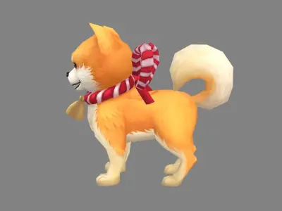 Cartoon Akita Inu - Shiba dog Low-poly 3D model