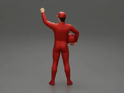 motorbiker celebrates and hold his helmet 3D print model