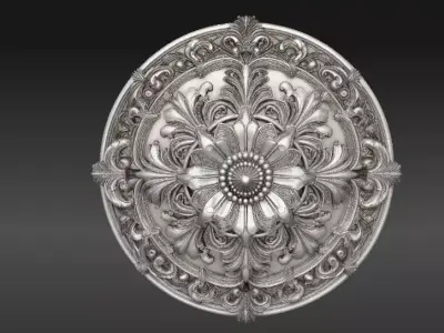 Floral Medallion Wall Decor 3D Model Botanical Relief Sculpture 3D model