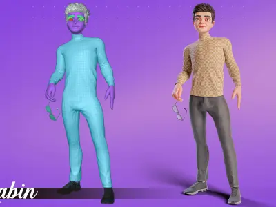 Rabin - Male rigged PBR character Low-poly 3D model