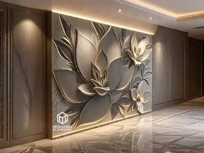 modern panel wall decor set wall relief mural CNC 119 3D model