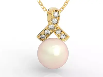 Elegant Pearl Ribbon Pendant Necklace 3D print model