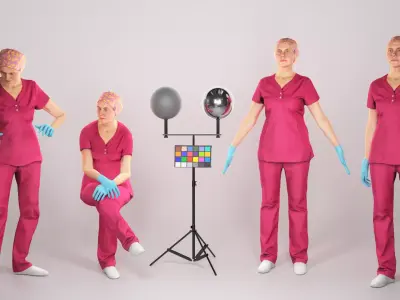 Animated surgical doctor female walking working sitting 137 Low-poly 3D model