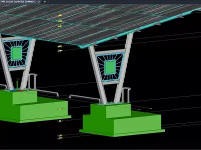 4 CAR V TYPE SOLAR CARPORT 3D MODEL 3D model