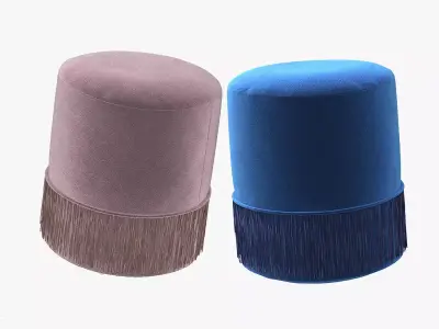 Teddy Velvet Pouf in PinkBlue Low-poly 3D model