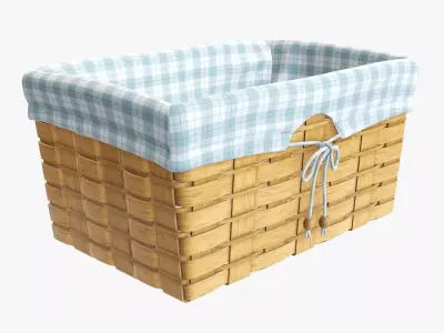 Wicker basket medium brown with fabric interior 3D model