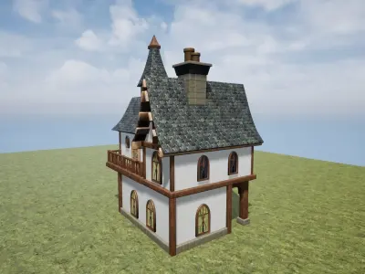 Medieval Fantasy 2 Storey House Inn Bar or Hotel Game Ready Free low-poly 3D model
