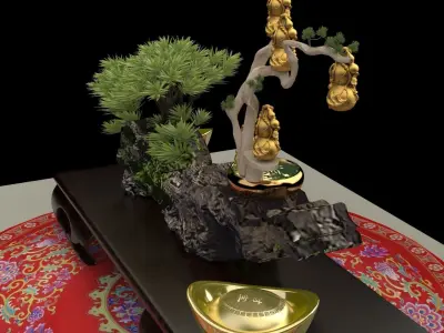 Chinese gold ingot  and gourd 3D model