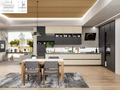 Kitchen fully parametric Resizable manufacturable 0070 3D model