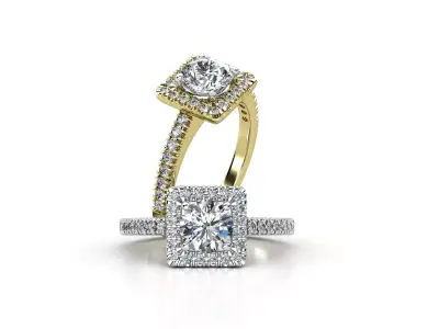aj-013 diamond engagement ring gold and gold 3D print model