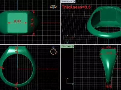 Square Signet Ring Base 8MM top in All sizes 193-MWC  3D print model