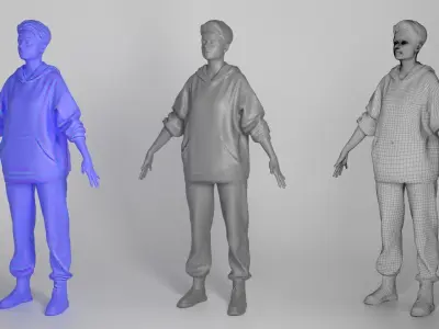 Young woman in tracksuit ready for animation 302 Low-poly 3D model