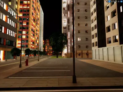 City Downtown Skyscraper Street - Night - Unreal - Lot 07 Low-poly 3D model