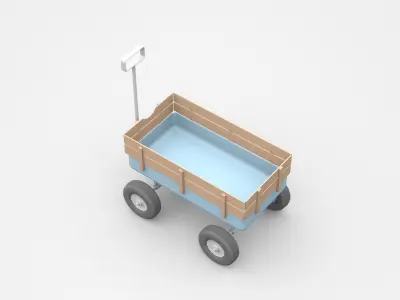 Wooden Cart On Four Wheels 3D model