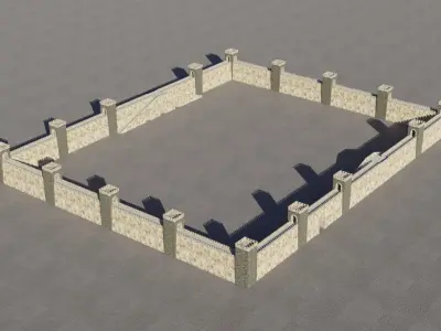Fortified walls Low-poly 3D model