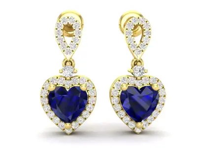 AV 560 Heart and Round Diamond Ladies Drop Dangle Earrings 3D print model