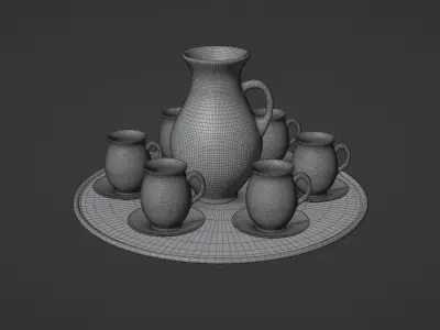 Porcelain vase and mugs set 3D model