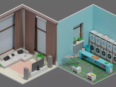 Cartoon interior 2 Low-poly 3D model